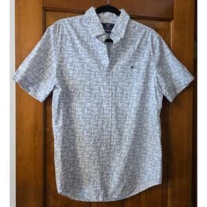 Vineyard Vines Slim Men's Whale Shirt Sailboat SZ M White Button Short Sleeve